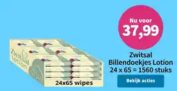 Plein.nl Zwitsal Billendoekjes Lotion 24 x 65 = 1560 stuks aanbieding