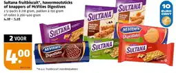 Poiesz Sultana fruitbiscuit, havermoutsticks of knappers of McVities Digestives aanbieding