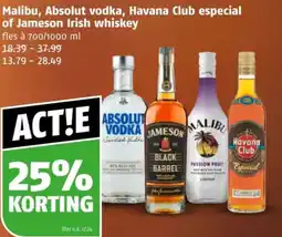 Poiesz Malibu, Absolut vodka, Havana Club especial of Jameson Irish whiskey aanbieding