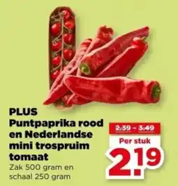 PLUS PLUS Puntpaprika rood en Nederlandse mini trospruim tomaat aanbieding