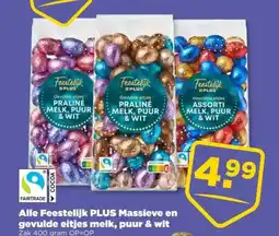PLUS Alle Feestelijk PLUS Massieve en gevulde eitjes melk, puur & wit aanbieding