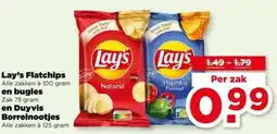 PLUS Lay's Flatchips en bugles en Duyvis Borrelnootjes aanbieding