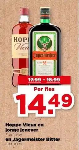PLUS Hoppe Vieux en jonge jenever en Jagermeister Bitter aanbieding