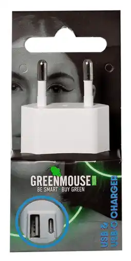 PLUS GreenMouse Dual Wall Charger - USB & USB-C aanbieding
