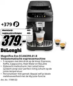 MediaMarkt DeLonghi Magnifica Evo ECAM290.61.B Volautomatische espressomachine aanbieding