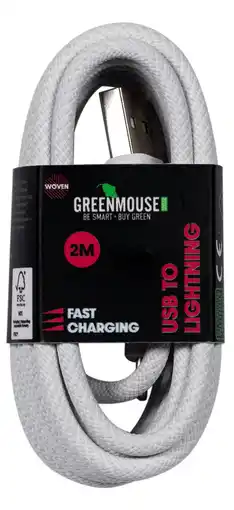 PLUS GreenMouse Lightning kabel woven 2m aanbieding