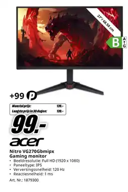 MediaMarkt acer Nitro VG270Gbmipx Gaming monitor aanbieding
