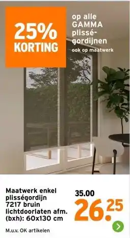 GAMMA Maatwerk enkel plisségordijn 7217 bruin lichtdoorlaten aanbieding