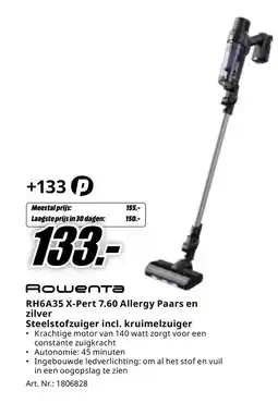 MediaMarkt Rowenta RH6A35 X-Pert 7.60 Allergy Paars en zilver Steelstofzuiger incl. kruimelzuiger aanbieding