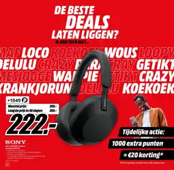 MediaMarkt SONY WH-1000XM5 Zwart Hoofdtelefoon aanbieding