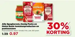 PLUS Alle Spagheroni, Honig Pasta en Heinz Basis tomatenproducten en pastasauzen aanbieding