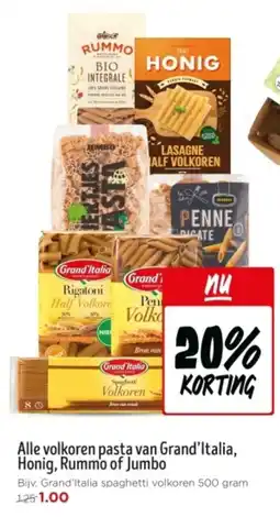 Jumbo Alle volkoren pasta van Grand'Italia, Honig, Rummo of Jumbo aanbieding