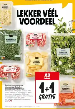 Jumbo Jumbo stamppotgroente, stamppotaardappelen, spekreepjes of hamblokjes aanbieding