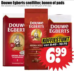 Dirk Douwe Egberts snelfilter, bonen of pads aanbieding
