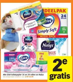 Albert Heijn Alle Edet toiletpapier 16 en 24 rollen en Nalys aanbieding