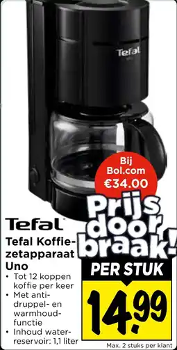 Vomar Voordeelmarkt Tefal Koffiezetapparaat Uno aanbieding