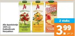 Albert Heijn Alle Appelsientje 100% en DubbelDrank literpakken aanbieding