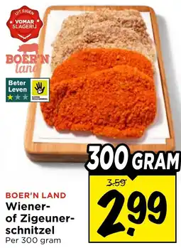 Vomar Voordeelmarkt Boer'n land wiener of zigeunerschnitzel aanbieding