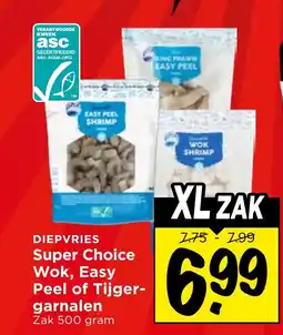 Vomar Voordeelmarkt Diepvries super choice wok, easy peel of tijger garnalen aanbieding