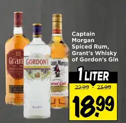 Vomar Voordeelmarkt Captain morgan spiced rum, grant's whisky of gordon's gin aanbieding