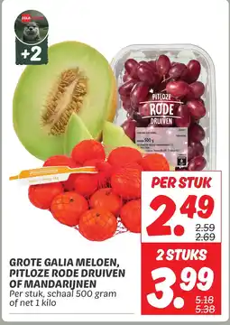 Dekamarkt Grote galia meloen, pitloze rode druiven of mandarijnen aanbieding