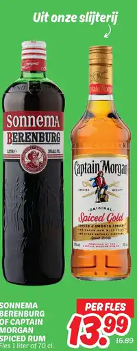 Dekamarkt Sonnema berenburg of captain morgan spiced rum aanbieding