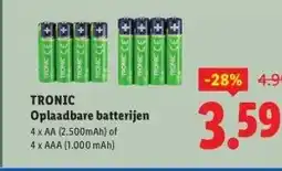 Lidl TRONIC Oplaadbare batterijen4 x AA (2.500mAh) of 4 x AAA (1.000 mAh) aanbieding