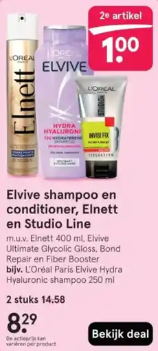 Etos Elvive shampoo en conditioner, Elnett en Studio Line aanbieding