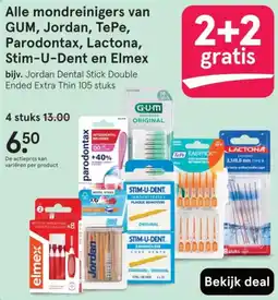 Etos Alle mondreinigers van GUM, Jordan, TePe, Parodontax, Lactona, Stim-U-Dent en Elmex aanbieding