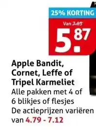 Hoogvliet Apple Bandit, Cornet, Leffe of Tripel Karmeliet A aanbieding