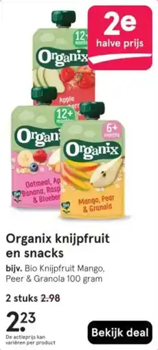 Etos Organix knijpfruit en snacks aanbieding