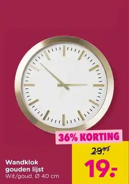 Xenos Wandklok gouden lijst Wit/goud. aanbieding