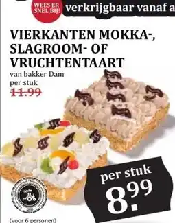 MCD Supermarkt VIERKANTEN MOKKA-, SLAGROOM-OF VRUCHTENTAART aanbieding