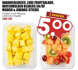 MCD Supermarkt ANANASBLOKJES, LUXE FRUITSALADE, WATERMELOEN BLOKJES EN/OF MANGO & ANANAS STICKS aanbieding
