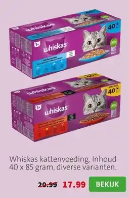 Intratuin Whiskas kattenvoeding. Inhoud 40 x 85 gram, diverse varianten. aanbieding