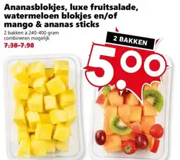 CoopCompact Ananasblokjes, luxe fruitsalade, watermeloen blokjes en/of mango & ananas sticks aanbieding