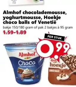 CoopCompact Almhof chocolademousse, yoghurtmousse, Hoekje choco balls of Venetië aanbieding