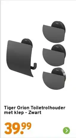 GAMMA Tiger Orion Toiletrolhouder met klep - Zwart aanbieding