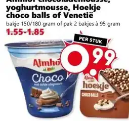 Coop Almhof chocolademousse, yoghurtmousse, Hoekje choco balls of Venetië aanbieding
