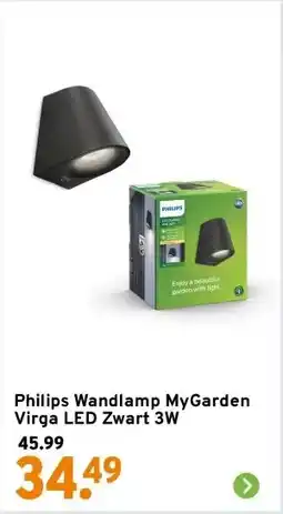 GAMMA Philips Wandlamp MyGarden Virga LED Zwart 3W aanbieding