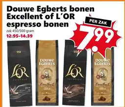 CoopCompact Douwe Egberts bonen Excellent of L'OR espresso bonen aanbieding