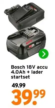 GAMMA Bosch 18V accu 4.0Ah + lader startset aanbieding