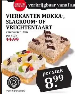 CoopCompact VIERKANTEN MOKKA-, SLAGROOM-OF VRUCHTENTAART aanbieding