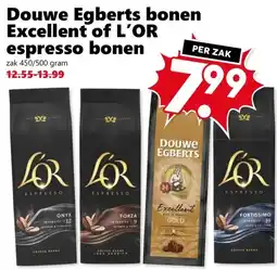 Coop Douwe Egberts bonen Excellent of L'OR espresso bonen aanbieding