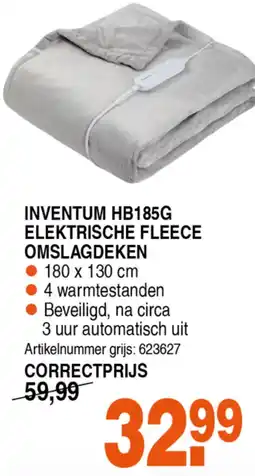Correct INVENTUM HB185G ELEKTRISCHE FLEECE OMSLAGDEKEN aanbieding