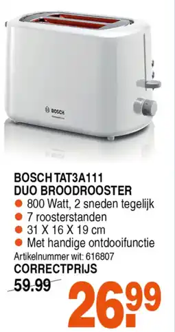 Correct BOSCH TAT3A111 DUO BROODROOSTER aanbieding