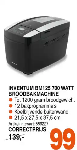 Correct INVENTUM BM125 700 WATT BROODBAKMACHINE aanbieding