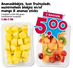 Boon`s Markt Ananasblokjes, luxe fruitsalade. watermeloen blokjes en/of mango & ananas sticks aanbieding