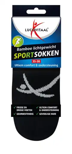 De Online Drogist Lucovitaal Sportsokken Bamboe Zwart 35-38 aanbieding