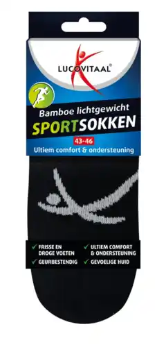 De Online Drogist Lucovitaal Bamboe Sportsokken Zwart 43-46 aanbieding